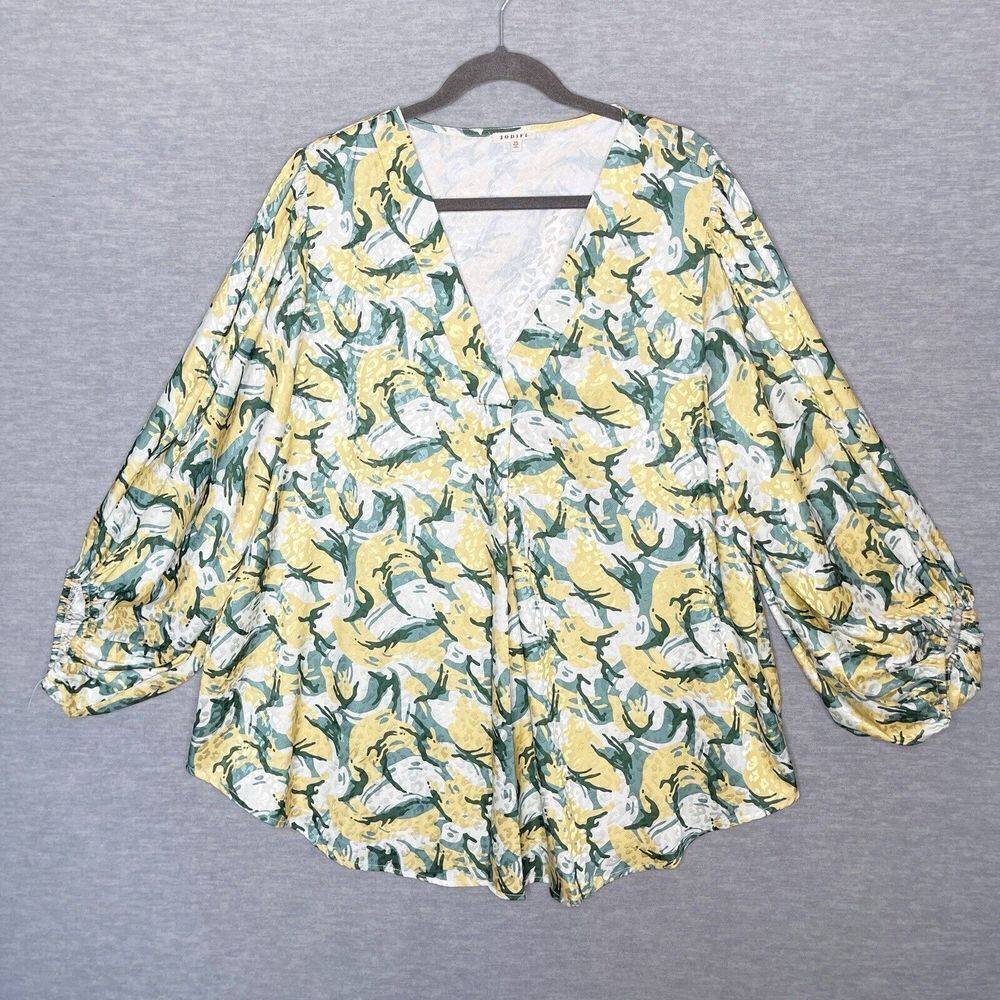 Jodifl Womens Tunic Top Size 2X Boutique‎ Yellow Green Silky Satiny All Day Long